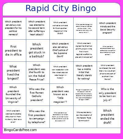 Rapid City Bingo Card