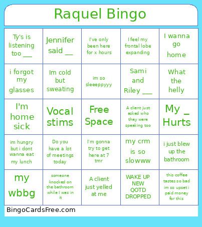 Raquel Bingo Card
