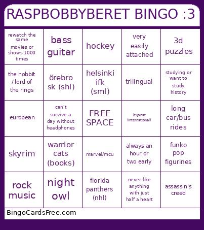 RASPBOBBYBERET :3 Bingo Card
