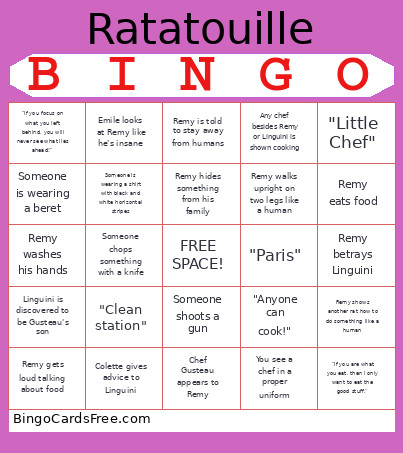 Ratatouille Bingo Card