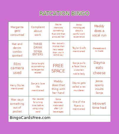 RATCATION Bingo Card