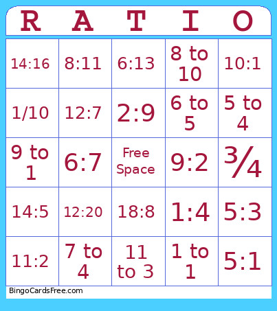 Ratio Bingo Card