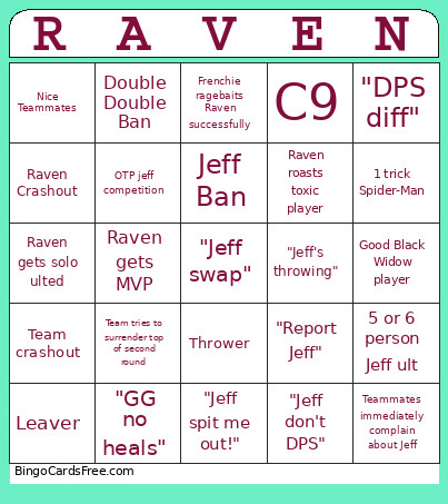 RavenSPCR Bingo Card