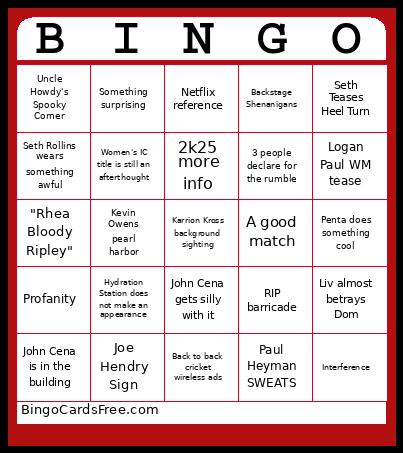 RAW 1/27/25 Bingo Card