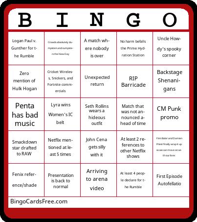 RAW Bingo 1/13/25  Cards Free Pdf Printable Game, Title: BINGO