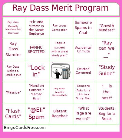 Ray Dass Merit Program Bingo