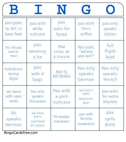 RAY IS RETIRING Bingo Card