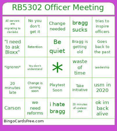 rb5302 Officer Meeting Bingo Card Free Pdf Printable Game, Title: RB5302 Officer Meeting