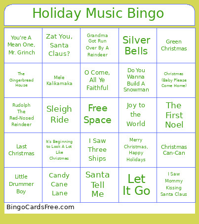 RCMS Holiday Music Bingo Card