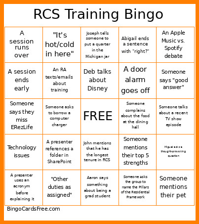 RCS Training Bingo Card