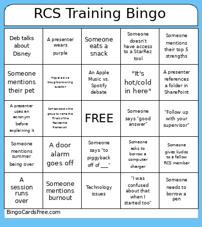 RCS Training Bingo Card