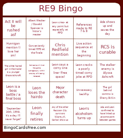 RE9 Bingo Card 2