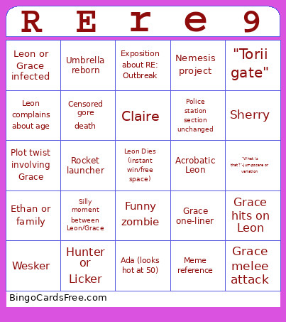 RE9 Bingo Card