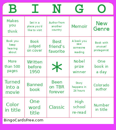 Reading Challenge Bingo Card