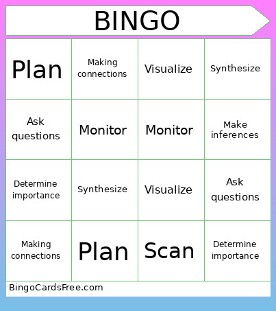 Reading Strategies Bingo Card