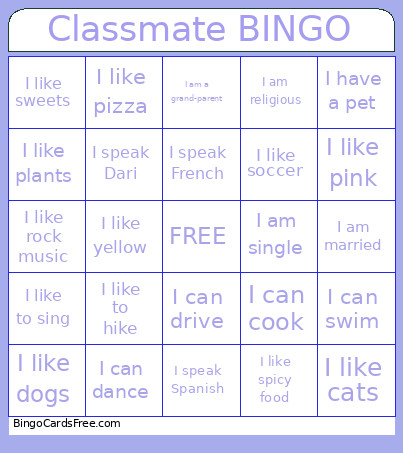 Real People Bingo Card