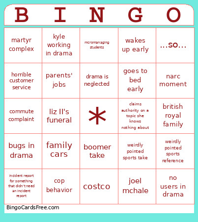 Really Mean Bingo Card
