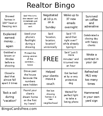 Realtor Bingo Card