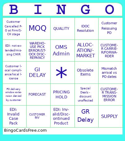 Reasons for Rejections Bingo