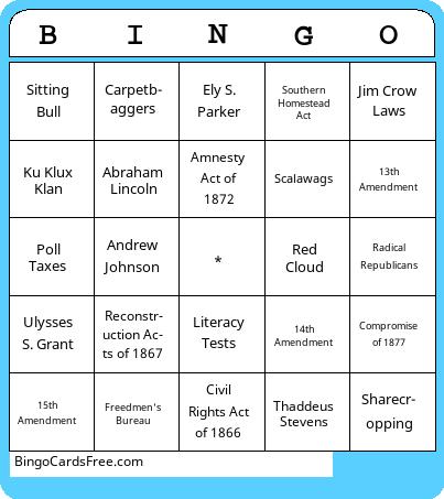 Reconstruction Bingo