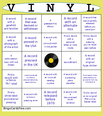 Record Collecting Bingo Card