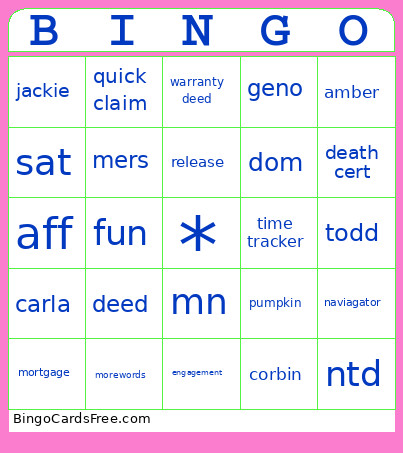 Recorder Bingo Card