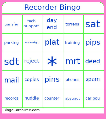 Recorder Bingo Card