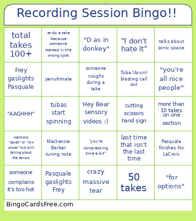 Recording Session !! Bingo Card