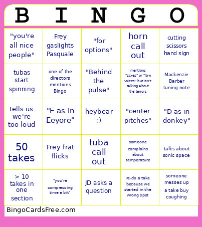 Recording Session #2 Bingo Card