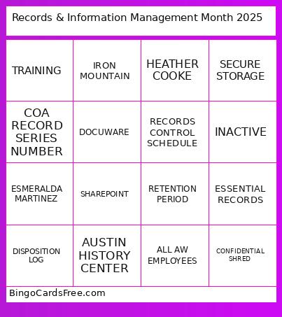 Records & Information Management Month 2025 Bingo Card