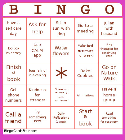 Recovery Bingo Card