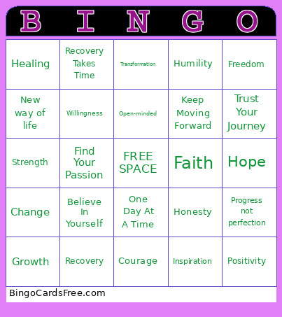 Recovery Bingo Card