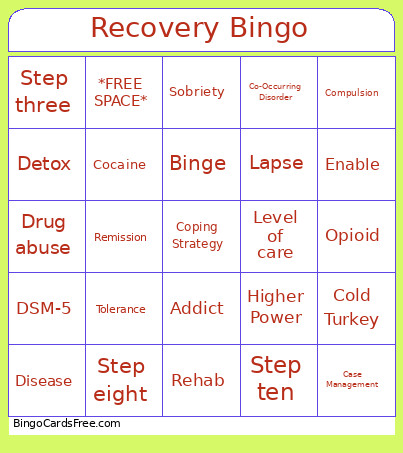 Recovery Bingo Card