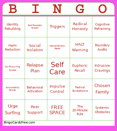 Recovery Game Bingo Card