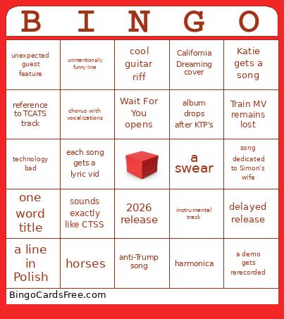 Red Box Album 5 Bingo Card
