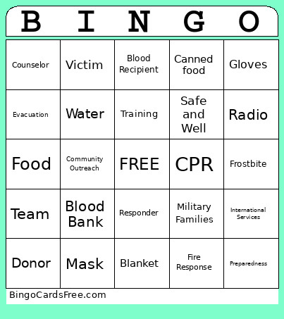 RED CROSS Bingo Card