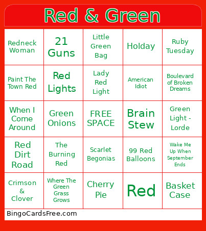 Red & Green Bingo Card