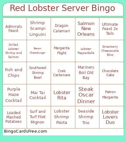 Red Lobster Server Bingo