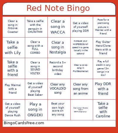 Red Note Bingo Card