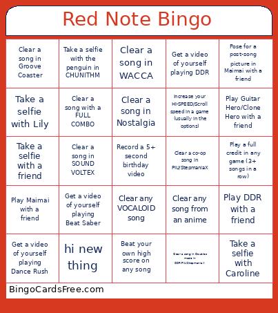 Red Note Bingo Card 2