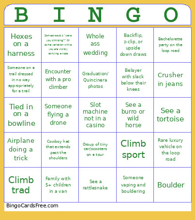Red Rock Bingo Card