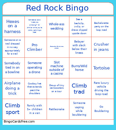 Red Rock Bingo Card