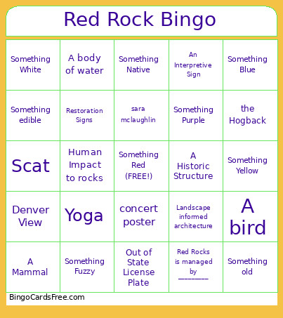 Red Rocks Bingo Card