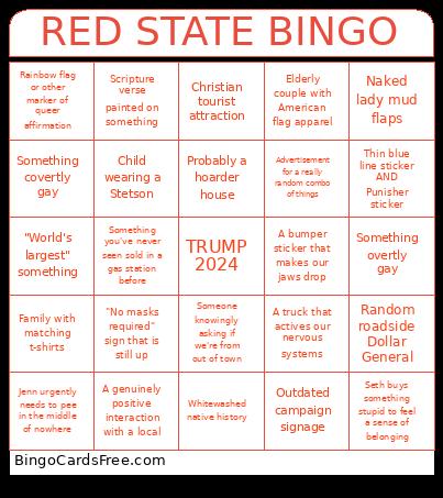 Red State Bingo Card