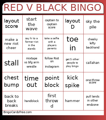 RED V BLACK Bingo Card