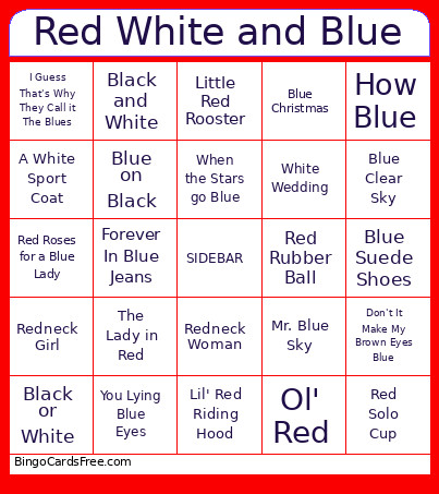 Red White And Blue Bingo Card