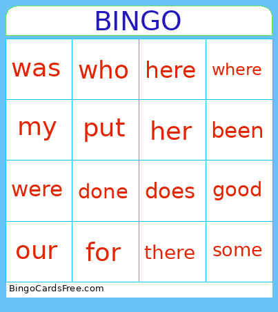 Red Words Bingo Card