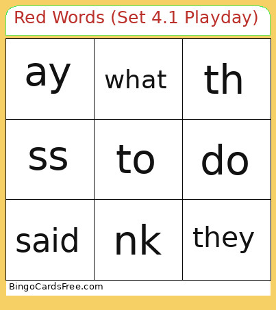 Red Words (Set 4.1 Playday) Bingo Card