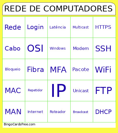 REDE DE COMPUTADORES Bingo Card