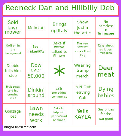 Redneck Dan And Hillbilly Deb Bingo Card